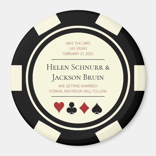 Vegas Wedding speichert das Datum Poker Chip Black Magnet (Vorne)