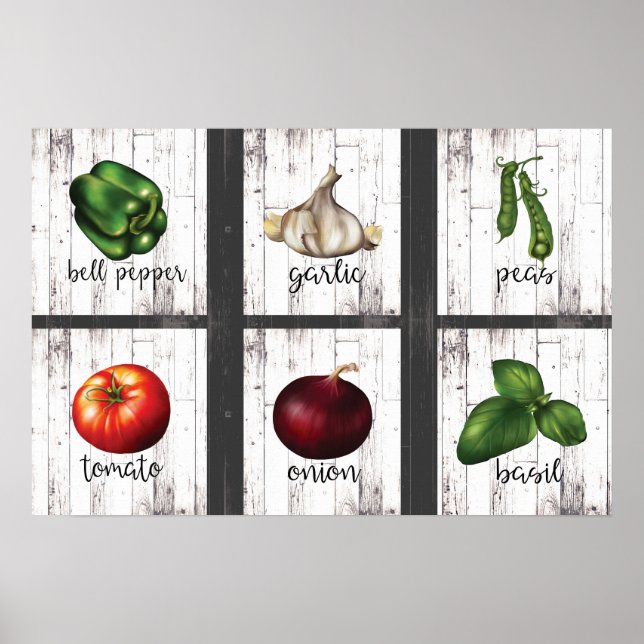 Vegetables & Herbs Rustic Modern Kitchen Wall Art Poster (Vorne)