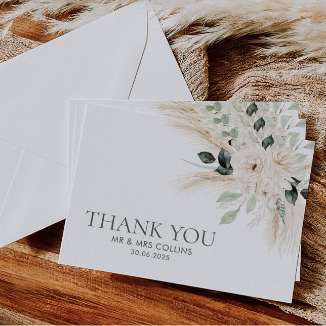 Végétal Blanc Floral Carte de remerciements Plat V (VICTORIA | Elegant Greenery Wedding Thank You Card Flat | Matching items available)