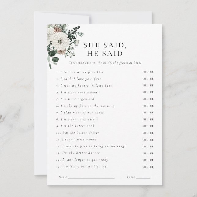 Végétal D'Hiver Floral Où Étaient-Ils Carte De Jeu (Devant)