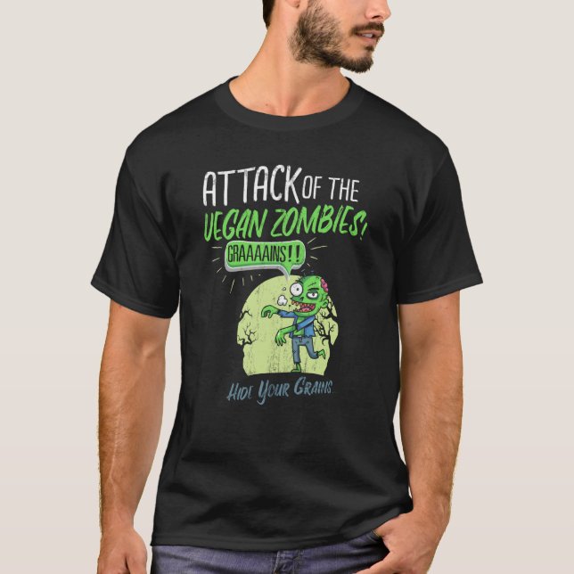 Vegetarian Flesh Is For Zombies Go Vegan Vegan Zom T-Shirt (Vorderseite)