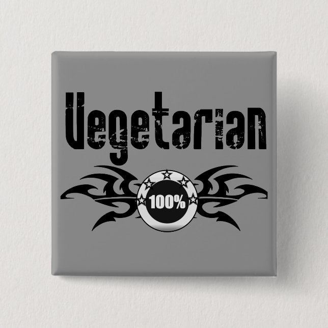 Vegetarier Grunge Winged Emblem Button (Vorderseite)