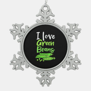 Vegetarier Ich liebe grüne Bohnen Schneeflocken Zinn-Ornament
