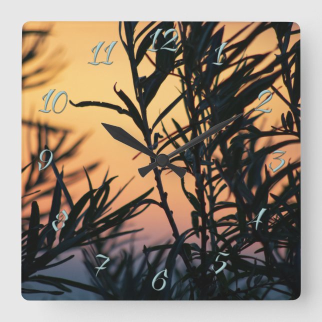 Vegetation bei Sonnenuntergang Quadratische Wanduhr (Vorderseite)