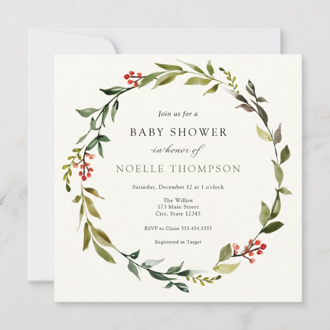 Végétation d'hiver et Invitation de Baby shower Ho (Devant)