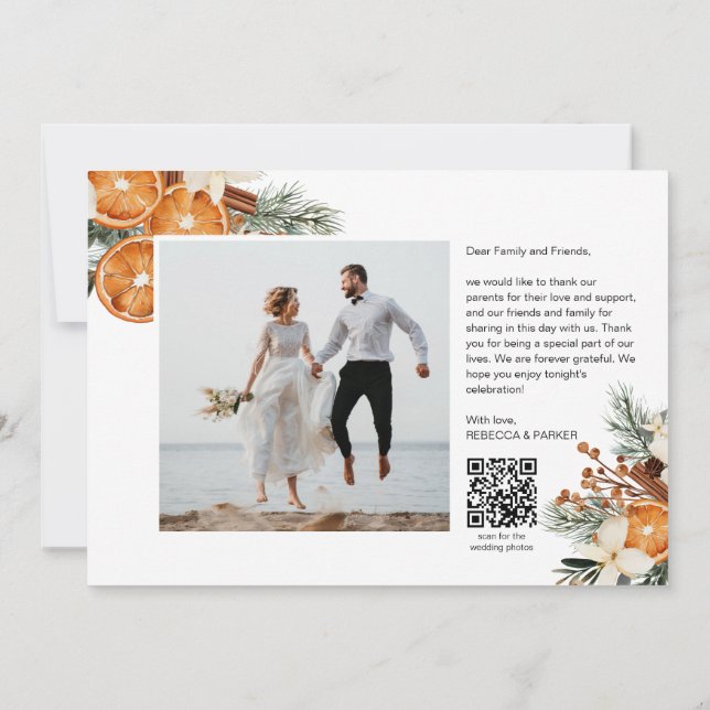 Végétation d'hiver Mariage photo Merci Qr scan (Dos)