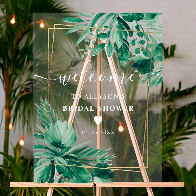 Végétation tropicale aquarelle douche nuptiale bie (Tropical greenery watercolor bridal shower welcome acrylic sign)