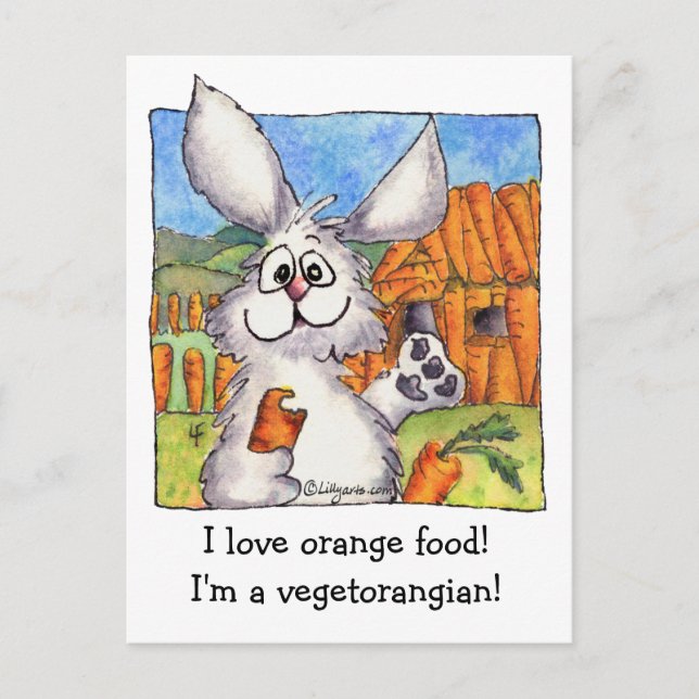 Vegetorangies lustiges Kaninchen vegane Postkarte (Vorderseite)
