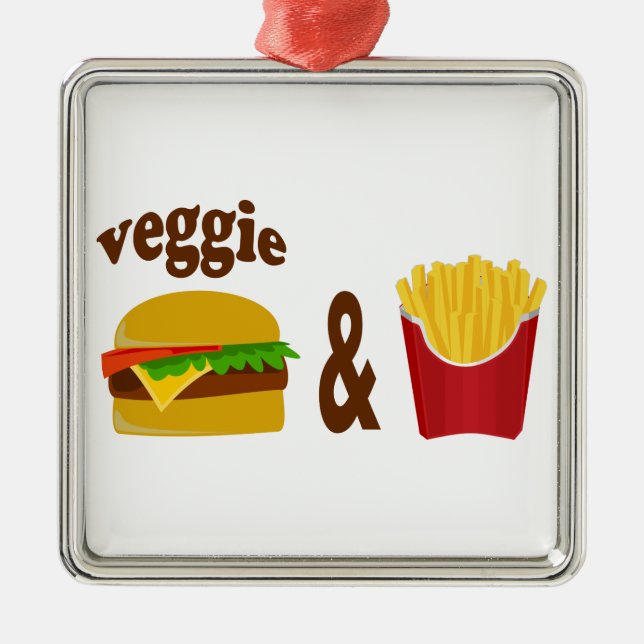 Veggie Burger and Fries Silbernes Ornament (Vorne)