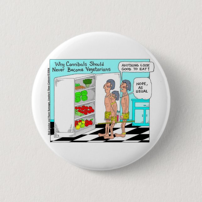 Veggie Cannibals Funny Offbeat Cartoon Geschenke Button (Vorderseite)