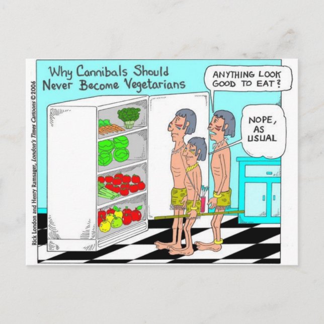 Veggie Cannibals Funny Offbeat Cartoon Geschenke Postkarte (Vorderseite)