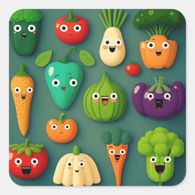Veggie Charaktere Veg Fotos Gemüse Zwiebelklammer Quadratischer Aufkleber (Vorderseite)