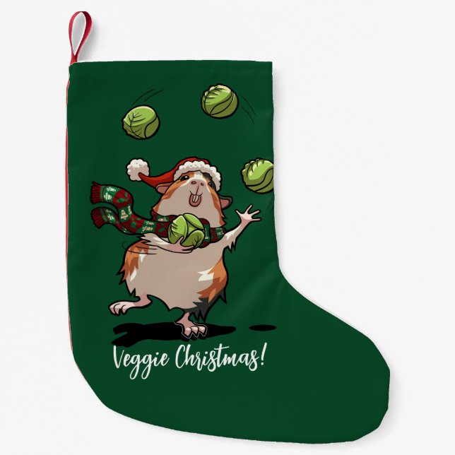 Veggie Weihnachten! Guinea Pig Juggling Sprouts Kleiner Weihnachtsstrumpf (Vorderseite)