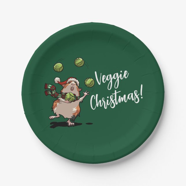 Veggie Weihnachten! Guinea Pig Juggling Sprouts Pappteller (Vorderseite)