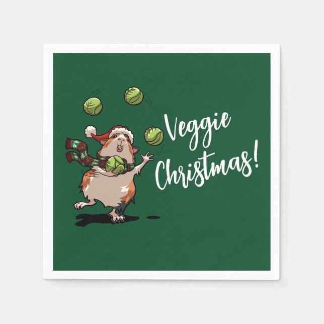 Veggie Weihnachten! Guinea Pig Juggling Sprouts Serviette (Vorderseite)