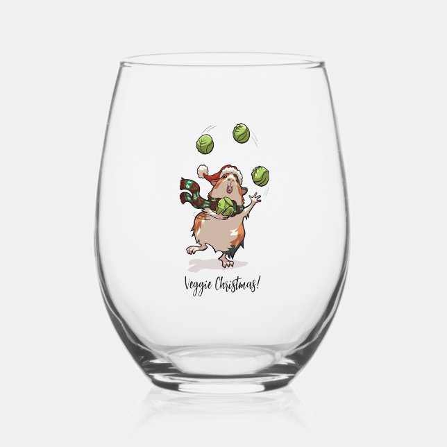 Veggie Weihnachten! Guinea Pig Juggling Sprouts Weinglas Ohne Stiel (Vorderseite)