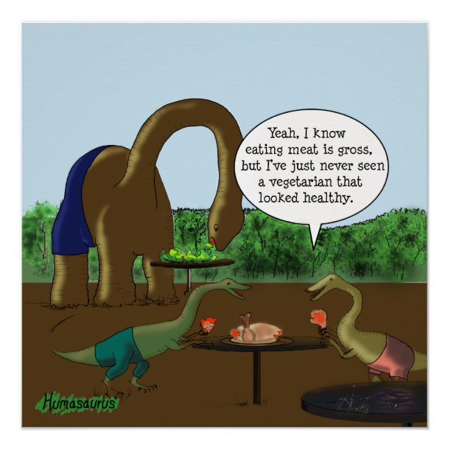 Vegitarian vs Carnivore Dinosaurier Cartoon Poster (Vorderseite)