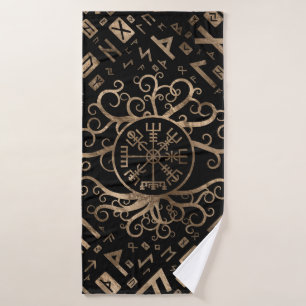 Vegvisir Baum des Lebens Yggdrasil und der Runen Badhandtuch Set