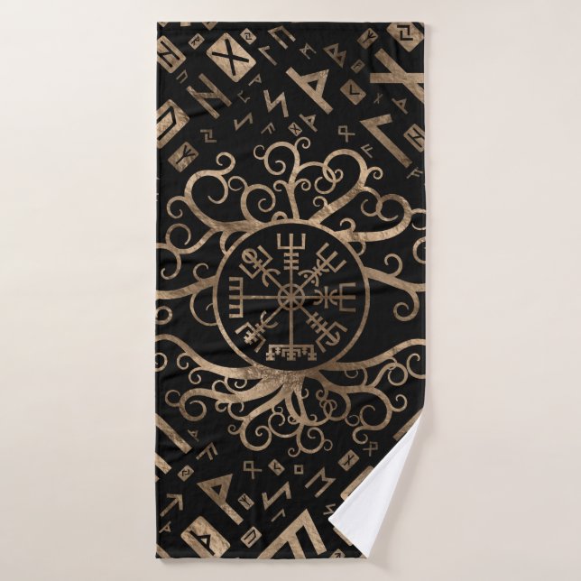 Vegvisir Baum des Lebens Yggdrasil und der Runen Badhandtuch Set (Badehandtuch)