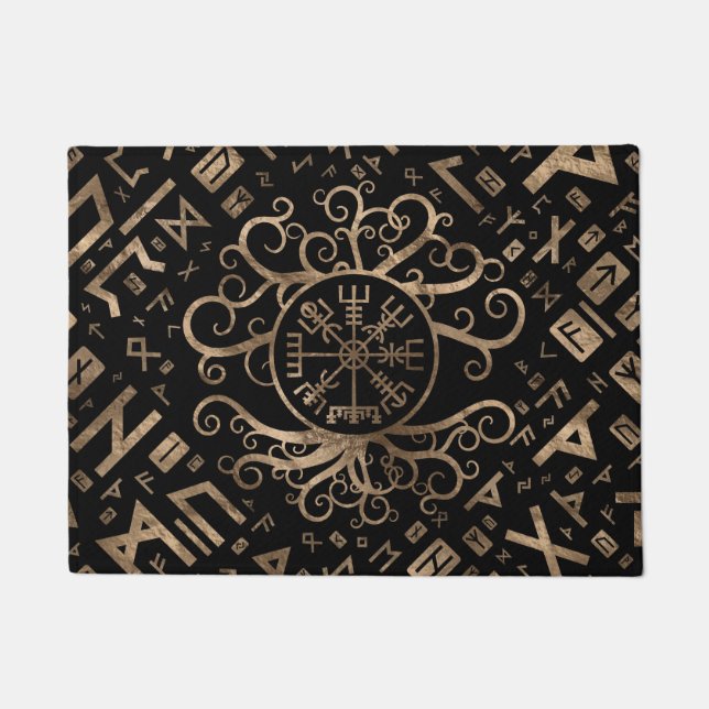 Vegvisir Baum des Lebens Yggdrasil und der Runen Fußmatte (Vorderseite)