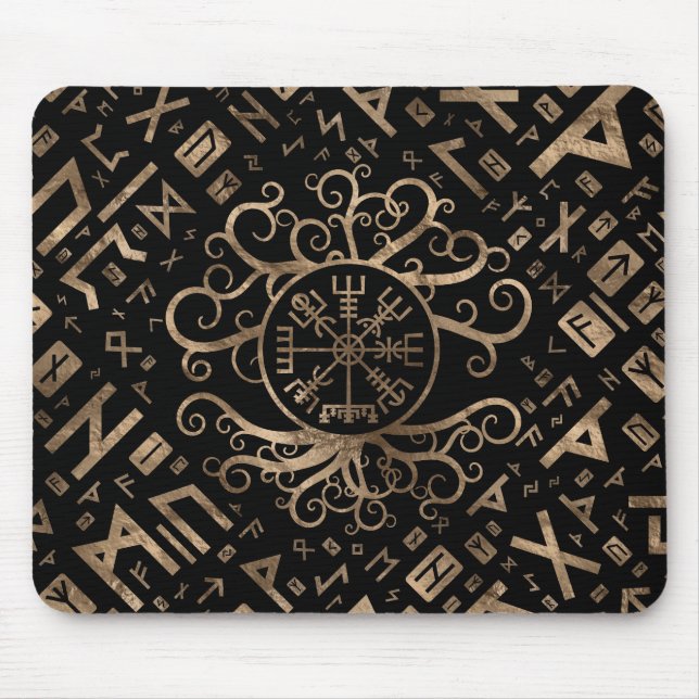 Vegvisir Baum des Lebens Yggdrasil und der Runen Mousepad (Vorne)