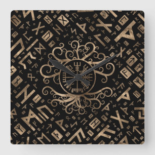 Vegvisir Baum des Lebens Yggdrasil und der Runen Quadratische Wanduhr