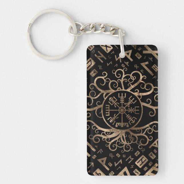Vegvisir Baum des Lebens Yggdrasil und der Runen Schlüsselanhänger (Vorderseite)