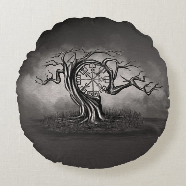 Vegvisir-Baum Rundes Kissen (Vorderseite)