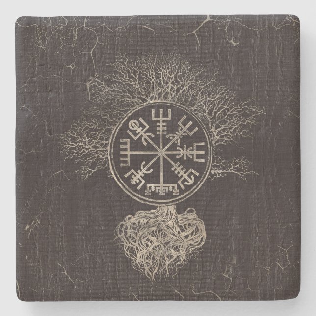 Vegvisir mit Baum des Lebens Yggdrasil Steinuntersetzer (Vorderseite)