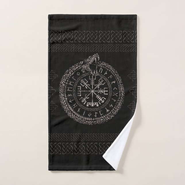 Vegvisir mit Ouroboros und Runen Badhandtuch Set (Handtuch)