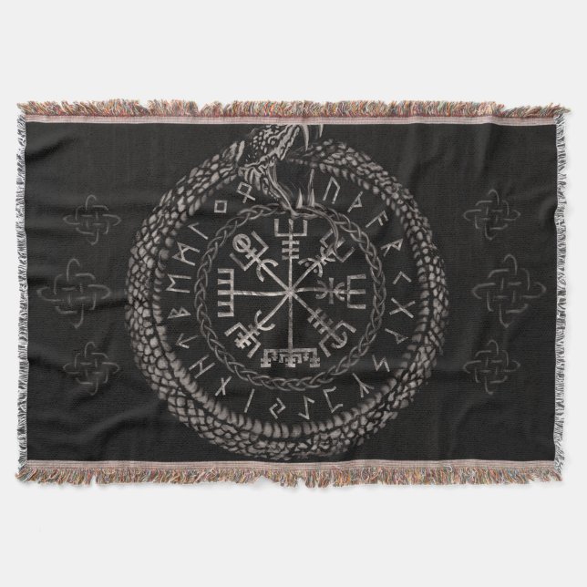 Vegvisir mit Ouroboros und Runen Decke (Vorderseite)