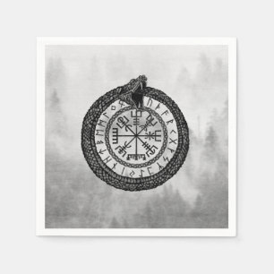 Vegvisir mit Ouroboros und Runen - Grayscale Serviette