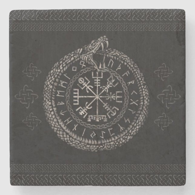 Vegvisir mit Ouroboros und Runen Steinuntersetzer (Vorderseite)
