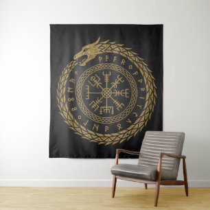 Vegvisir Nordische Schlange Runenkreis Design Wandteppich