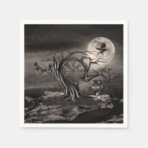 Vegvisir Tree Moon Landschaft - Sepia Serviette