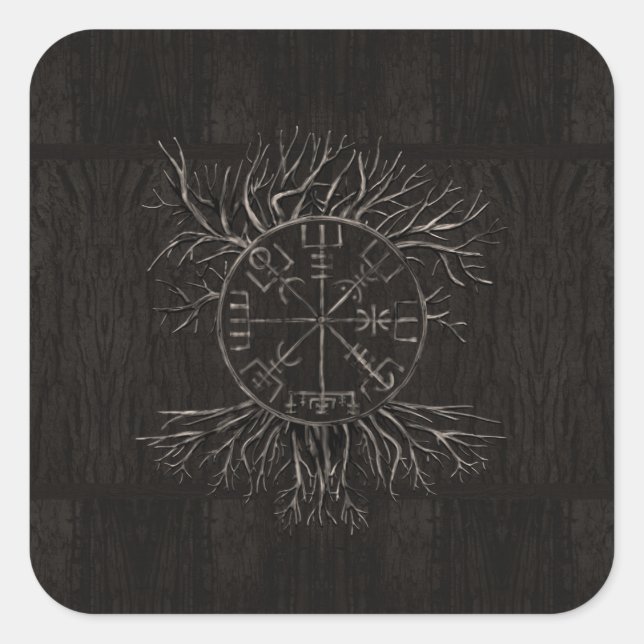 Vegvisir und Baum des Lebens Yggdrasil Quadratischer Aufkleber (Vorderseite)