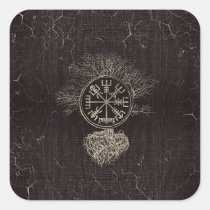 Vegvisir und Baum des Lebens - Yggdrasil Quadratischer Aufkleber
