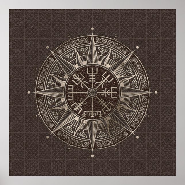 Vegvisir - Viking Compass - Braunes Leder und Gold Poster (Vorne)