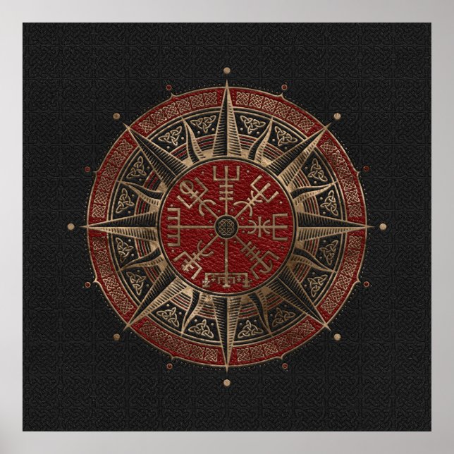 Vegvisir - Viking Compass - Schwarzes und rotes Le Poster (Vorne)