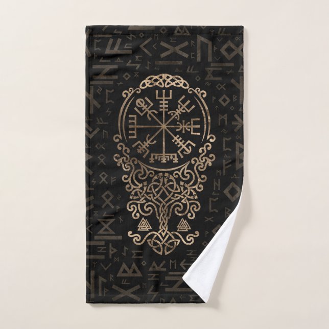 Vegvisir - Viking-Kompass auf Futhark Muster Badhandtuch Set (Handtuch)