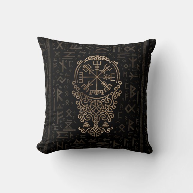 Vegvisir - Viking-Kompass auf Futhark Muster Kissen (Vorderseite)