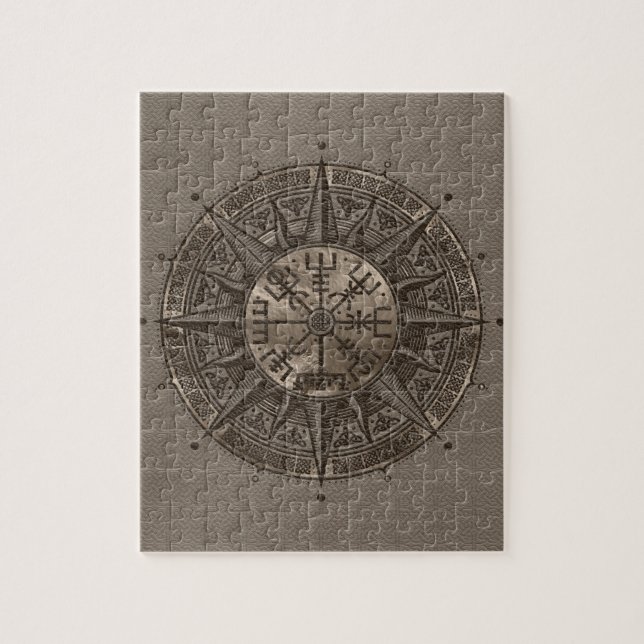 Vegvisir - Viking-Kompass - beige Leder und Gold (Vertikal)