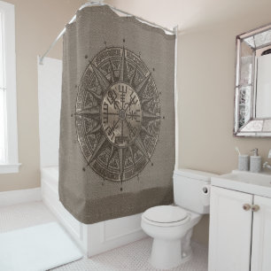 Vegvisir - Viking-Kompass - beige Leder und Gold Duschvorhang