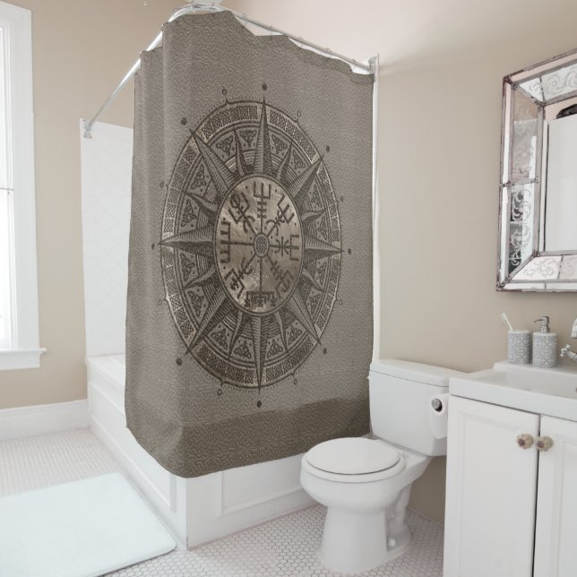 Vegvisir - Viking-Kompass - beige Leder und Gold Duschvorhang (Beispiel)