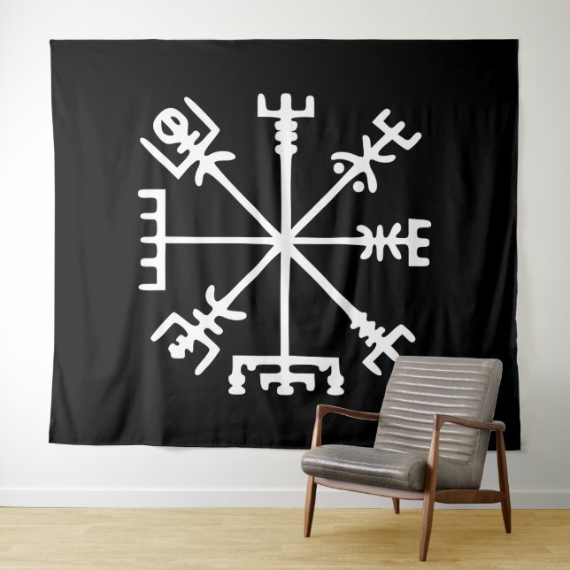 Vegvísir (Wikinger-Kompass) Wandteppich (Beispiel (Horizontal))