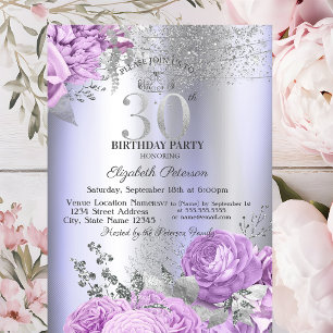 Veilchen Blumen Glitter Lila 30. Geburtstag Einladung