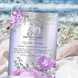 Veilchen Blumen Glitter Lila 50. Geburtstag Einladung