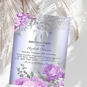 Veilchen Blumen Glitter Lila 70. Geburtstag Einladung