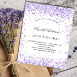 Veilchen-Glitzer-Script-Einladung zum Geburtstag Flyer<br><div class="desc">Bitte beachten Sie, dass diese Einladung auf Flyer Papier und sehr dünn ist. Umschläge sind nicht enthalten. Für dickere Einladungen (gleiche Gestaltung) besuchen Sie bitte unseren Shop. Für eine elegante 40. Geburtstagsfeier (oder jedes Alter). Ein schick weißer Hintergrund. Mit violettem Imitat Glitzer dekoriert. Personalisieren und fügen Sie einen Namen und...</div>