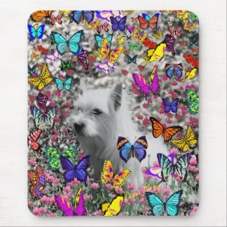 Veilchen in den Schmetterlingen - weißer Westie Mousepad